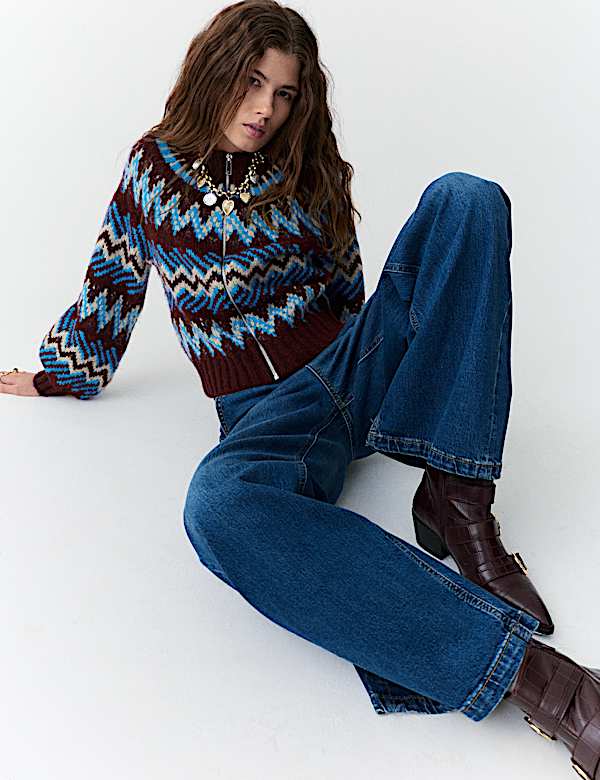 Fair Isle Knitted Bomber Cardigan - UA