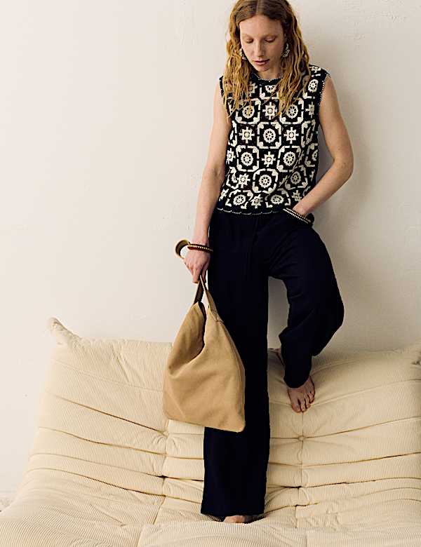 Cotton Rich Monotone Floral Crochet-Inspired Tabard - PL