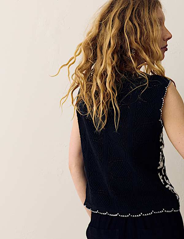 Cotton Rich Monotone Floral Crochet-Inspired Tabard - PL