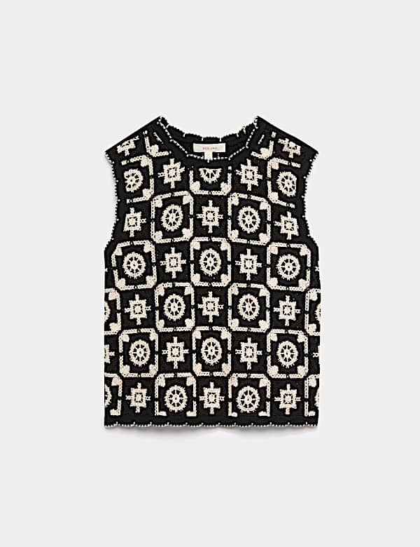 Cotton Rich Monotone Floral Crochet-Inspired Tabard - PL