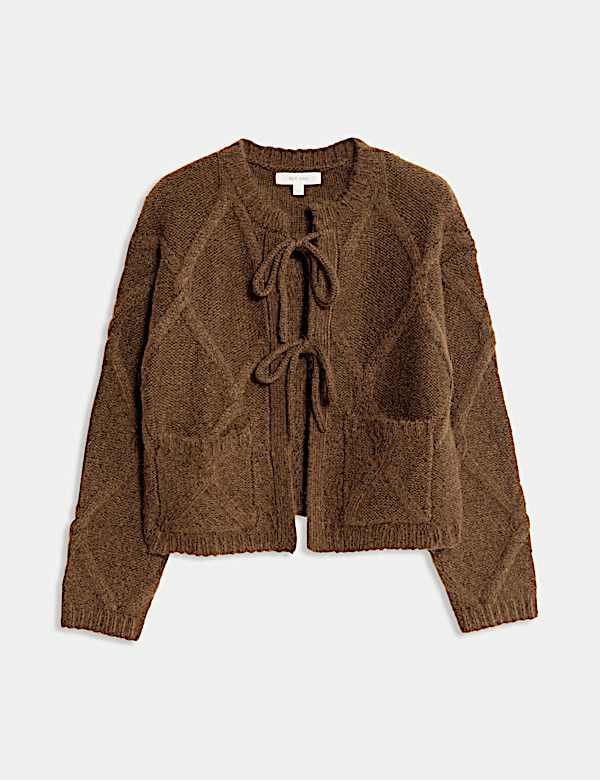 Tie Front Fluffy Cardigan with Alpaca - BE
