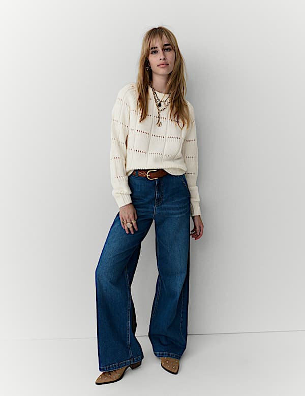 Pointelle Crew Neck Jumper With Alpaca - KR