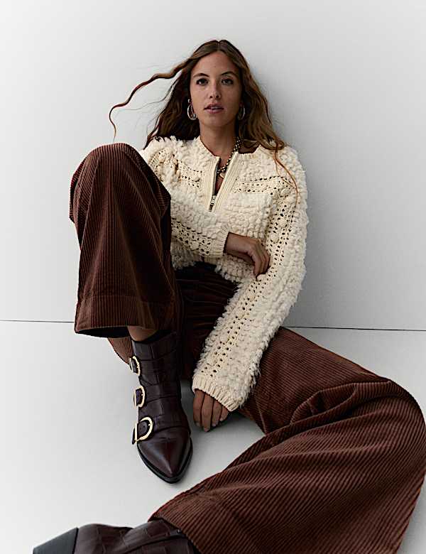 Textured Round Neck Zip Up Cropped Cardigan - KR