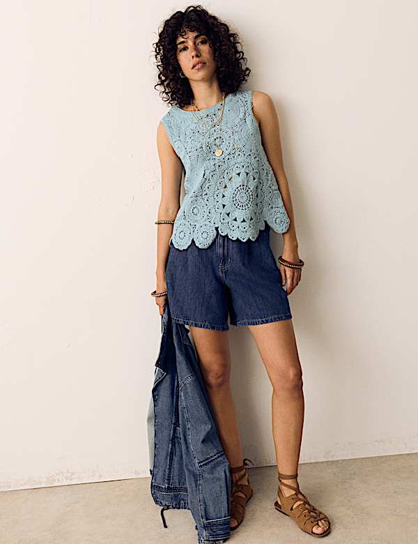 Crochet Look Knitted Vest - IT