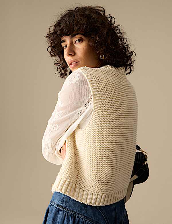 Chaleco de punto de algod&oacute;n de cuello redondo - ES