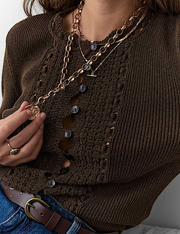 Crochet Style Trim Knitted Cardigan - CZ