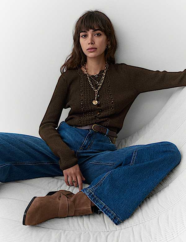 Crochet Style Trim Knitted Cardigan - CZ