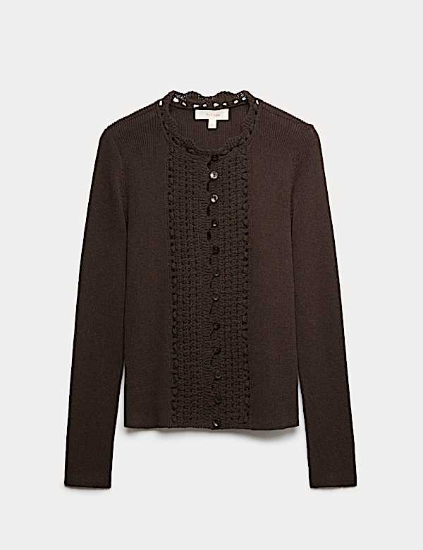 Crochet Style Trim Knitted Cardigan - CZ