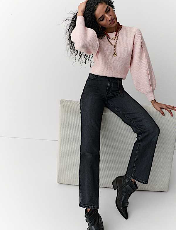 Knitted Scallop Sleeve Trim Jumper - IL