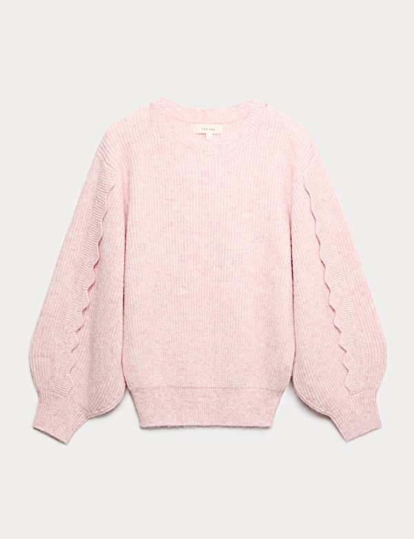 Knitted Scallop Sleeve Trim Jumper - IL