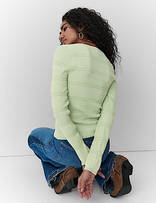 Knitted Smocked Stitch Detail Cardigan - LU