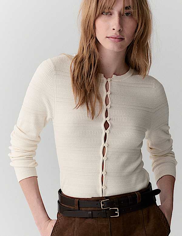 Knitted Smocked Stitch Detail Cardigan - NZ