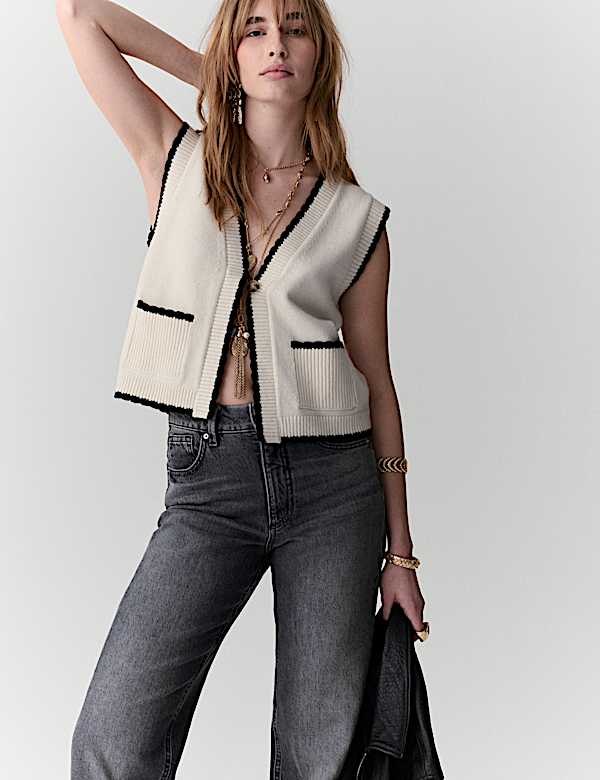 Scallop Edge Detail Knitted Tabard With Wool - RO