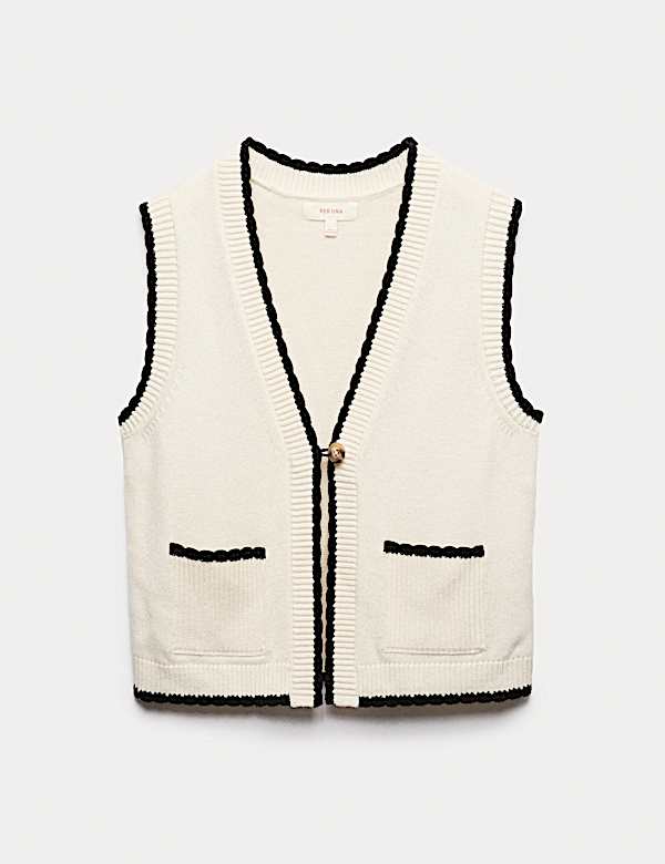 Scallop Edge Detail Knitted Tabard With Wool - RO