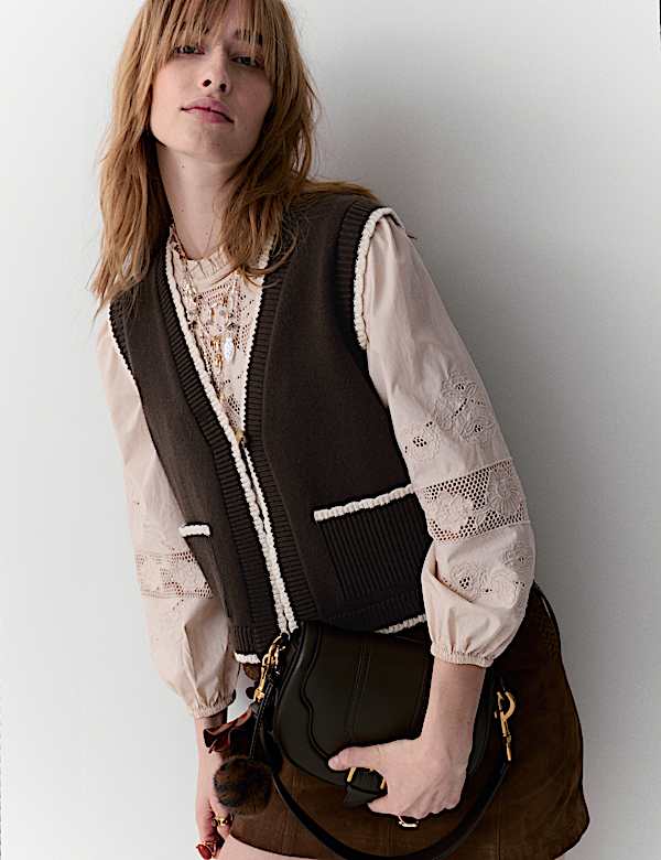 Scallop Edge Detail Knitted Tabard With Wool - AL