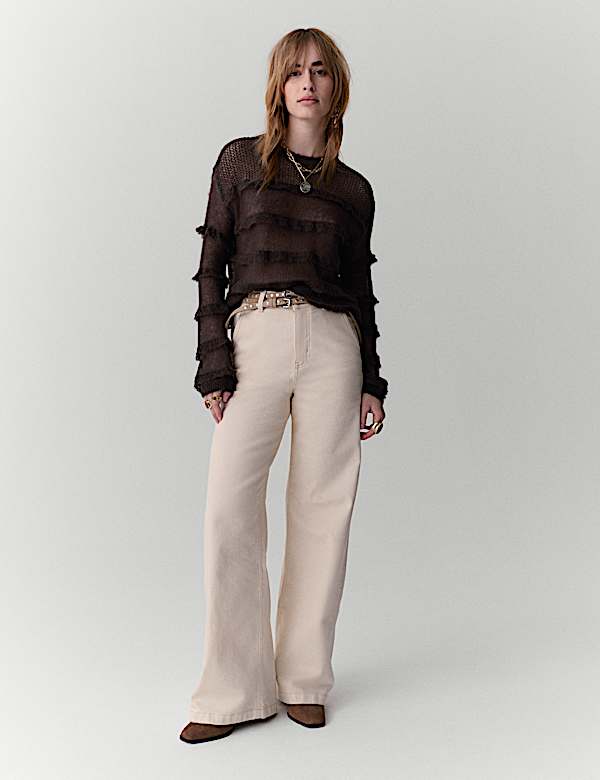 Knitted Crew Neck Ruffle Jumper with Mohair - CH