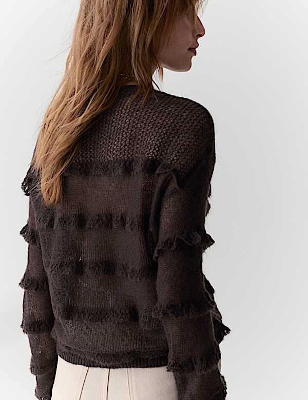 Knitted Crew Neck Ruffle Jumper with Mohair - CH