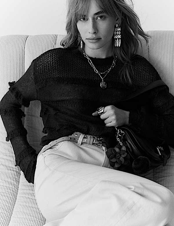 Knitted Crew Neck Ruffle Jumper with Mohair - CH