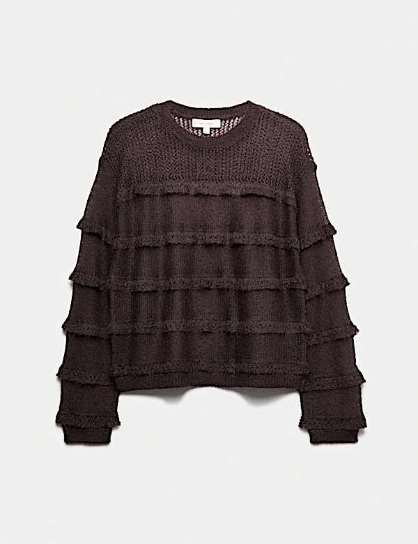 Knitted Crew Neck Ruffle Jumper with Mohair - CH