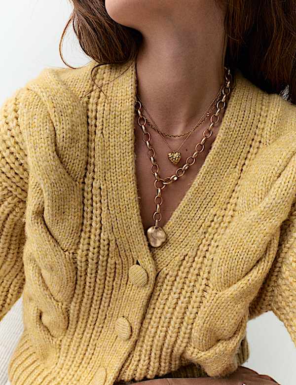 Cable Knit V-Neck Cardigan with Wool - JO