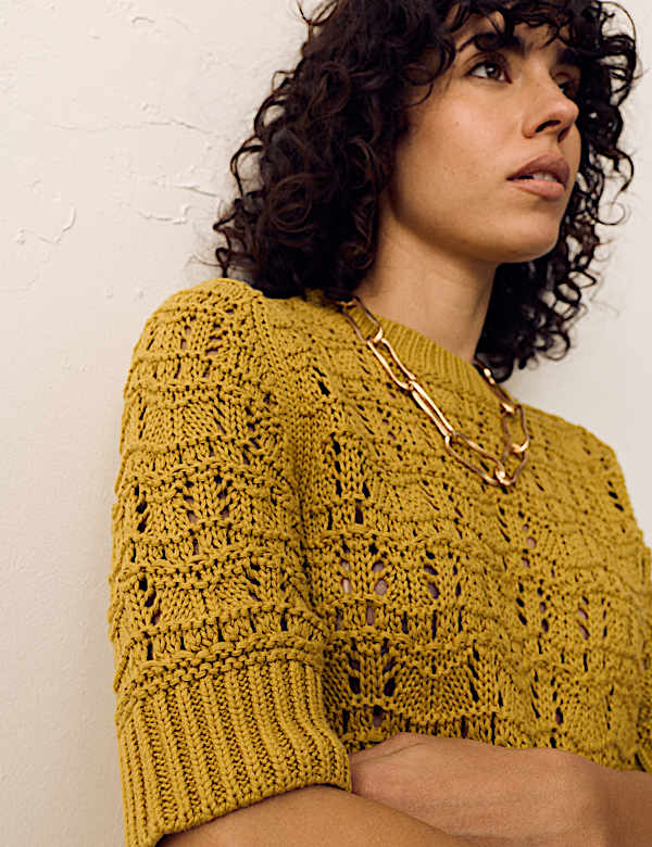 Pure Cotton Pointelle Knitted T-Shirt - CA