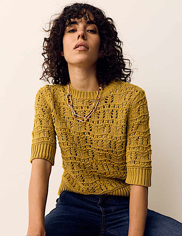 Pure Cotton Pointelle Knitted T-Shirt - CA