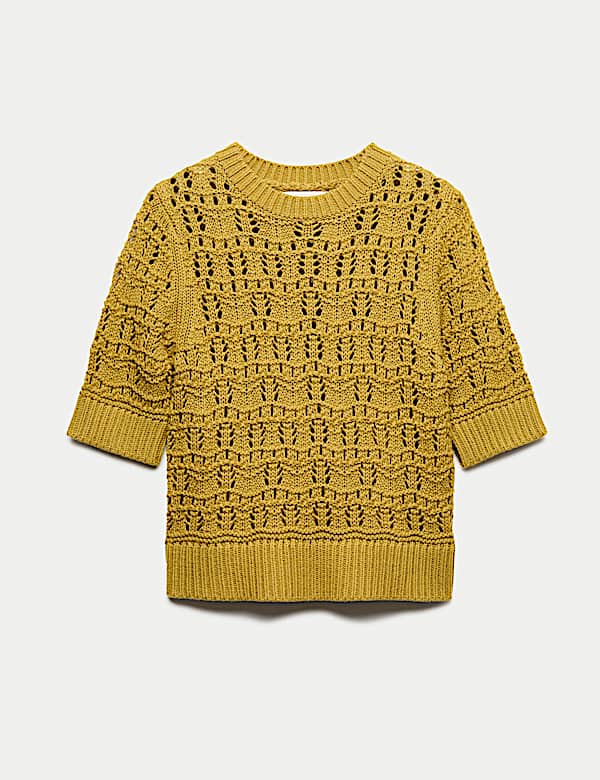 Pure Cotton Pointelle Knitted T-Shirt - CA