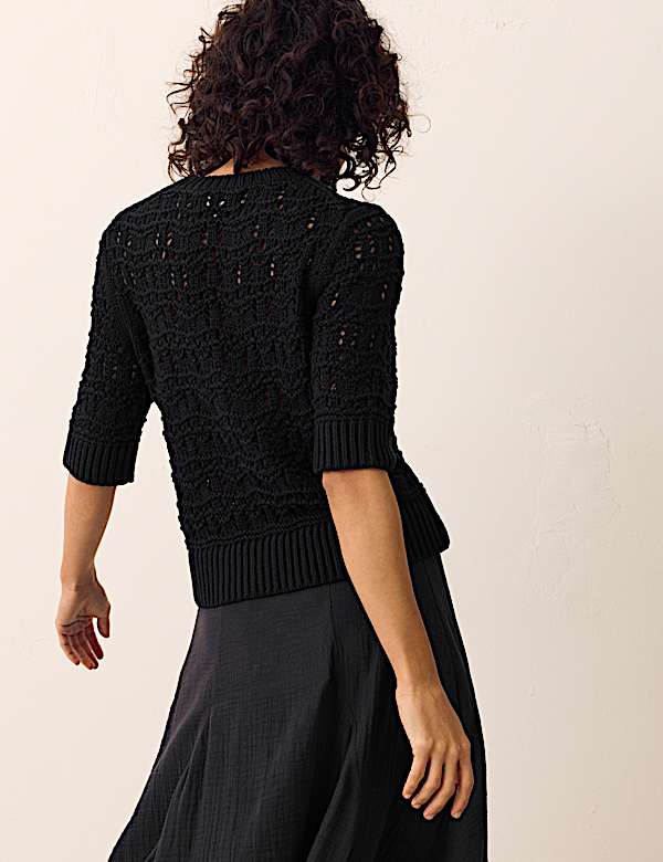 Pure Cotton Pointelle Knitted T-Shirt - JE
