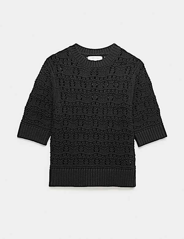 Pure Cotton Pointelle Knitted T-Shirt - JE