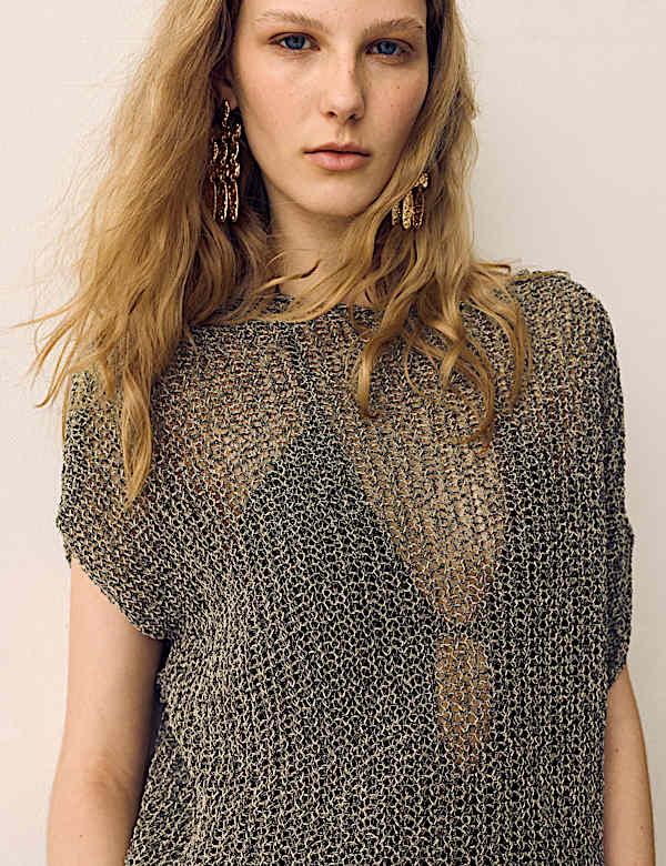 Cotton Blend Open Knit Slouchy Jumper - PT