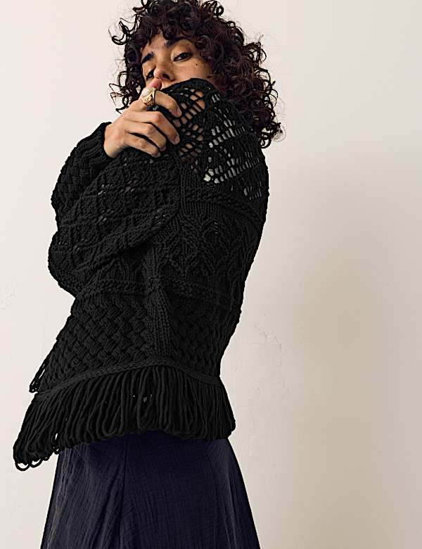 קרדיגן מבד עשיר בכותנה עם מכפלת פרנזים - IL