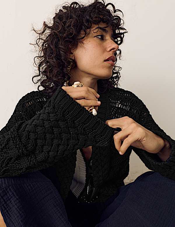 קרדיגן מבד עשיר בכותנה עם מכפלת פרנזים - IL