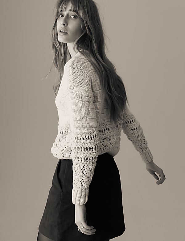 Cotton Rich Textured Crew Neck Jumper - LV