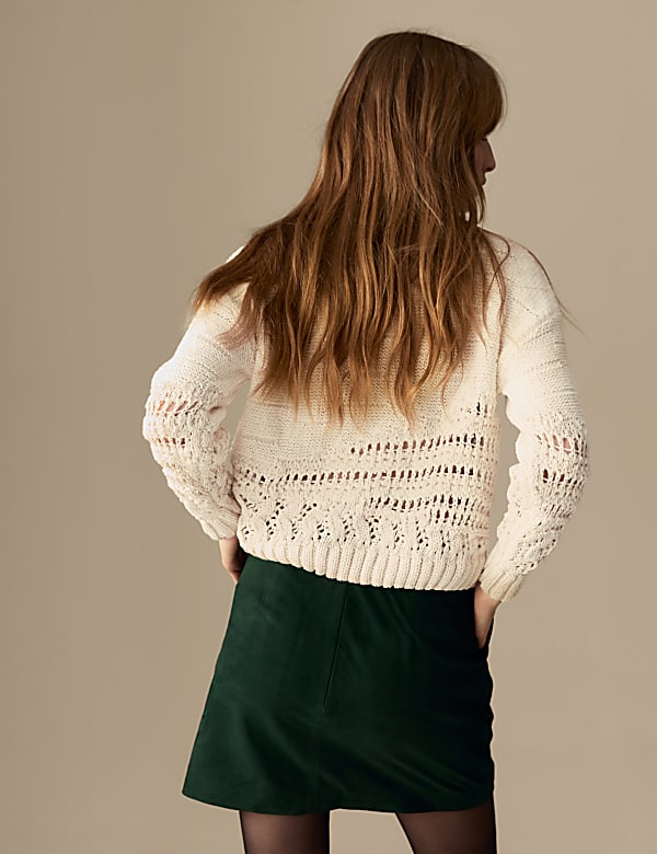 Cotton Rich Textured Crew Neck Jumper - LV