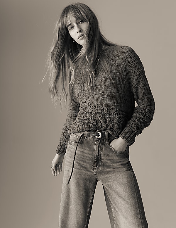 Cotton Rich Textured Crew Neck Jumper - AU