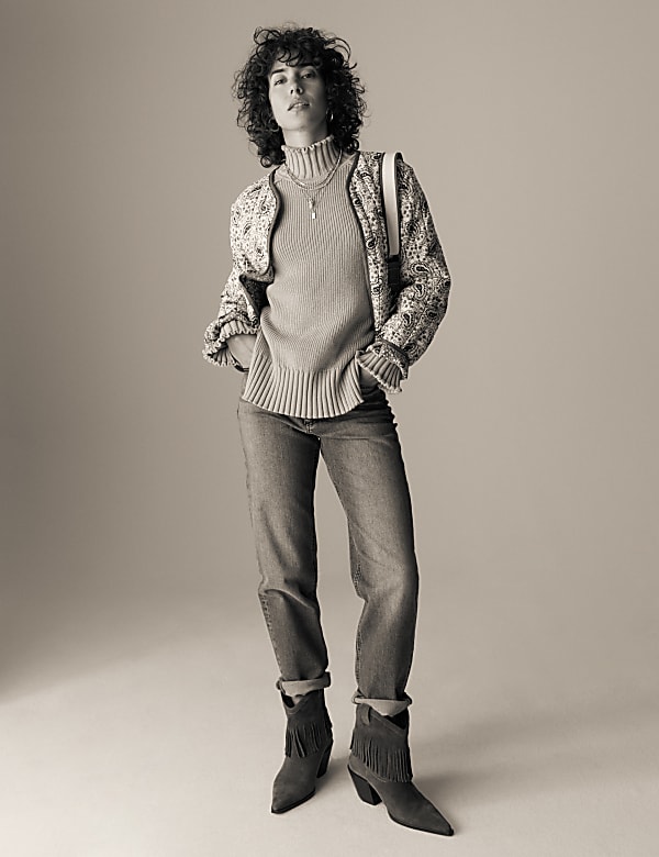 Cotton Rich Textured High Neck Jumper - ES