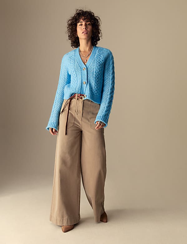 Pointelle V-Neck Cardigan with Wool - EE