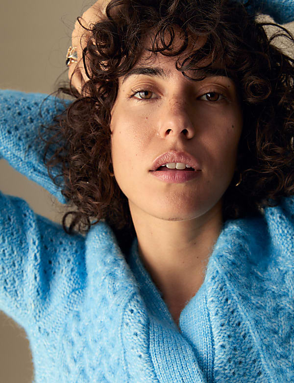 Pointelle V-Neck Cardigan with Wool - EE