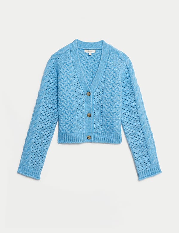 Pointelle V-Neck Cardigan with Wool - EE