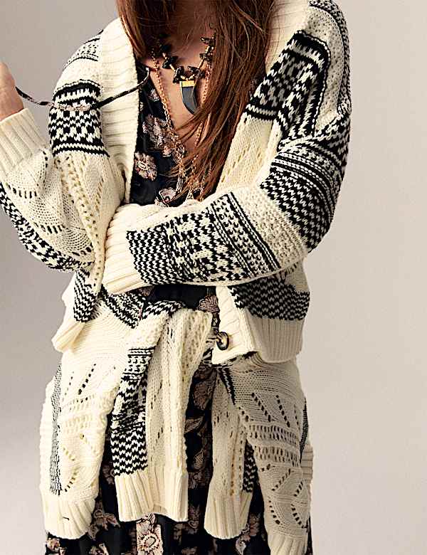 Cotton Rich Striped Textured V-Neck Cardigan - RO