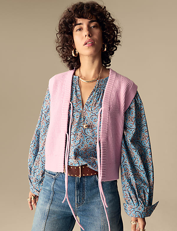 Ribbed Tie Front Tabard with Wool - GR