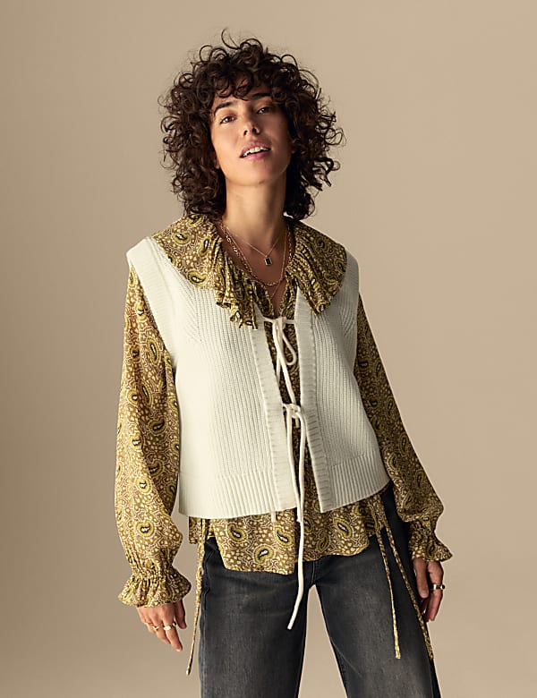 Tabard côtelé avec laine et nœud avant - BE