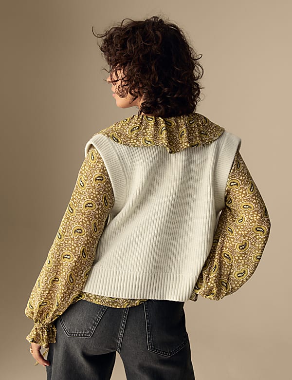 Geribde poncho met wol en strik aan de voorkant - BE