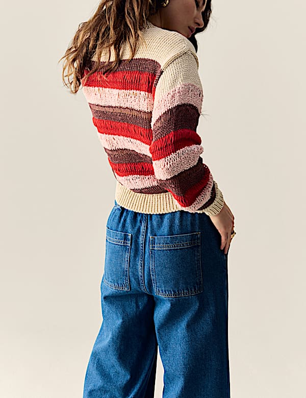Cotton Blend Striped Cropped Jumper - US