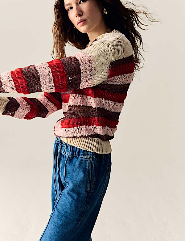 Cotton Blend Striped Cropped Jumper - US