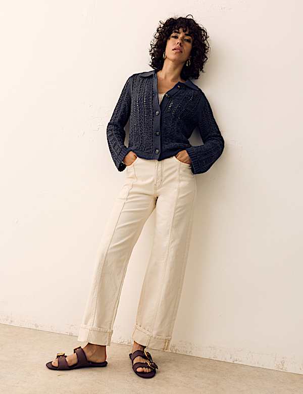 Cotton Rich Textured Collared Cardigan - LU