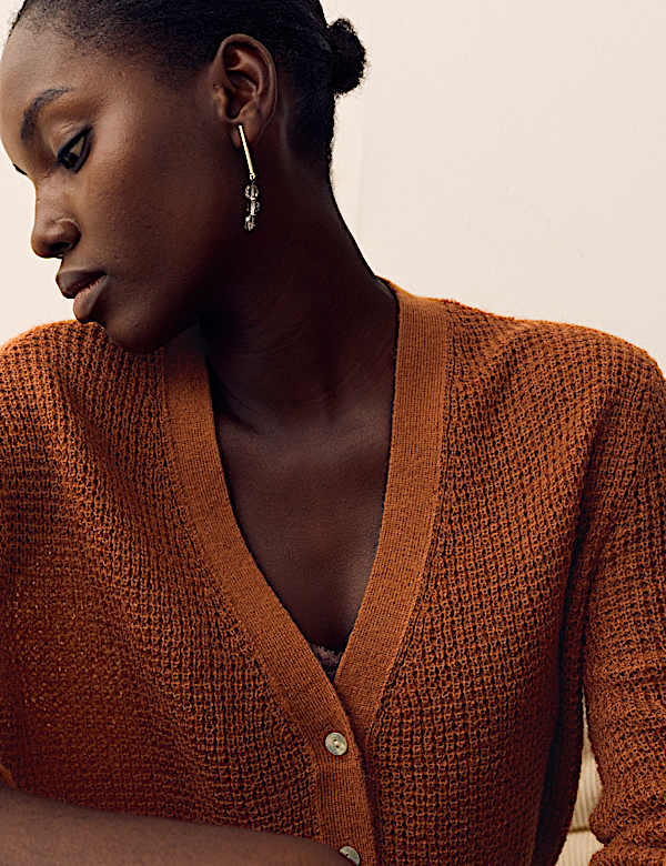 Pointelle V-Neck Cardigan with Mohair - VN