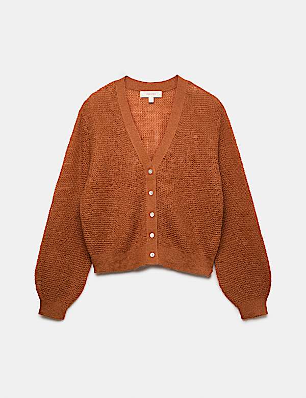 Pointelle V-Neck Cardigan with Mohair - VN