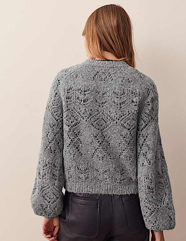 Pointelle Cardigan with Wool - CN
