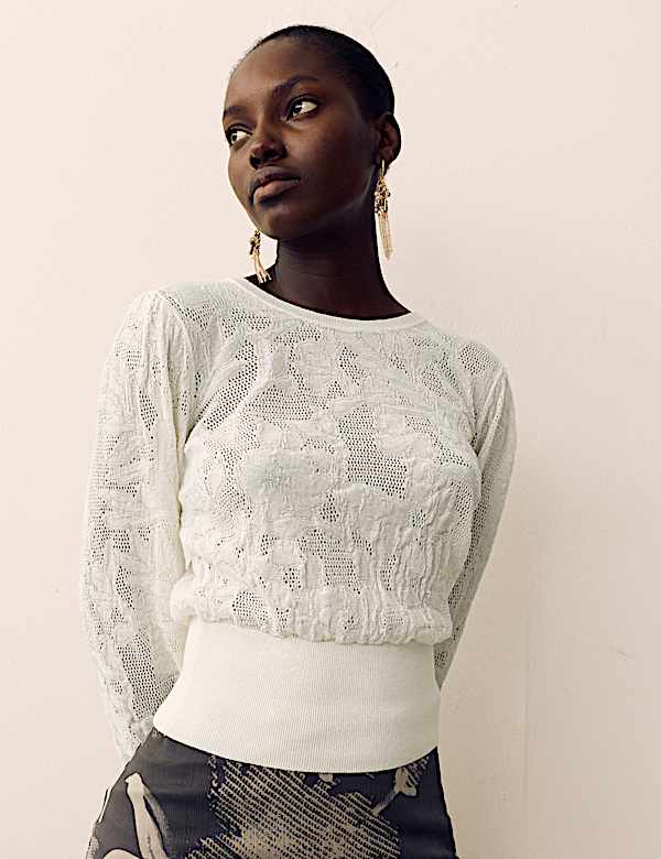 Cotton Blend Lace Knit Jumper | ECRU | Jumpers | M&S FR